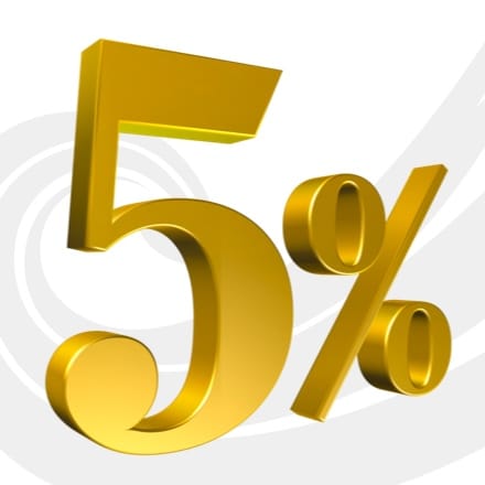 A white background with a watermark of the Guardians logo. In the center, the shiny gold word: 5%.