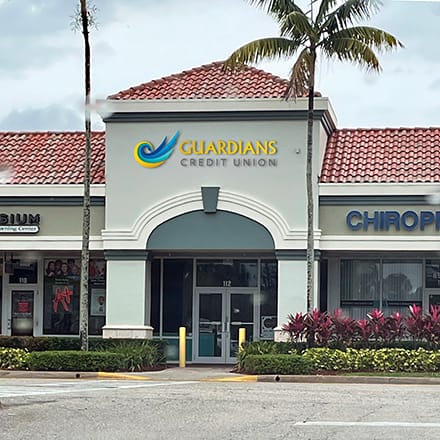 Curb view of the Guardians Credit Union branch.