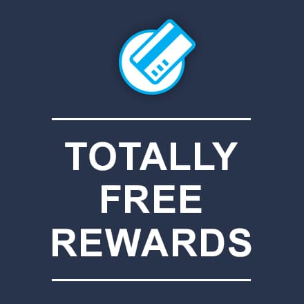 An illustration of a debit card. At the bottom, the words: totally free rewards.