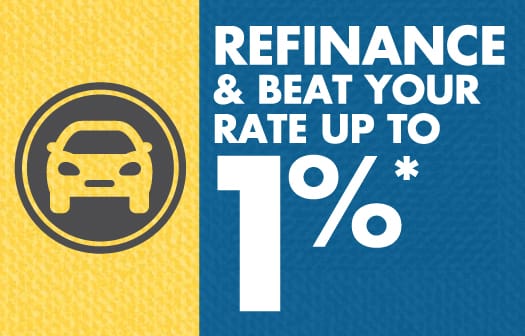 Icon of a car to the left of the bolded words: Refinance & beat your rate up to 1%