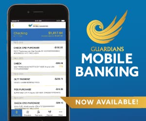 iPhone screen with Guardians One Mobile Banking logo