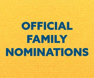 Blue words against a yellow background: Official family nominations