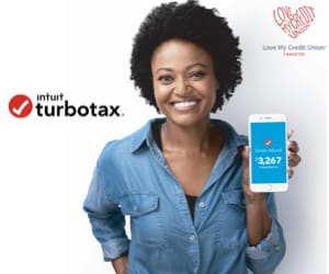 A woman holding a smart phone with the turbotax app open.
