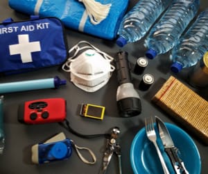 Collection of first aid supplies.