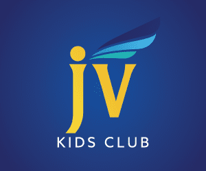 JV Kids Club logo against a blue background.