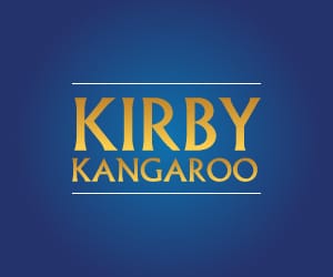 Kirby Kangaroo logo against a blue background.