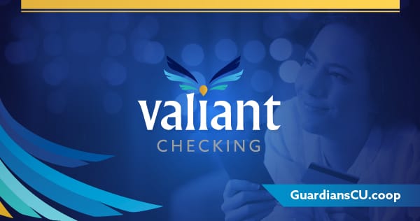 Valiant Checking logo against a blue background.