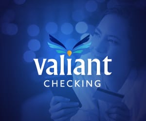 Valiant Checking logo against a blue background.