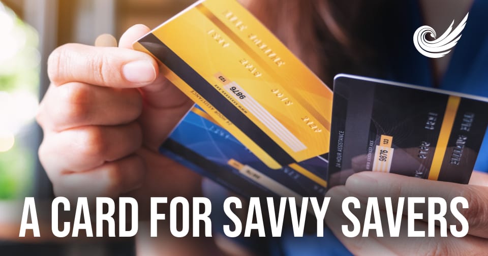 Two Guardians Credit Union Mastercard credit cards standing vertically. To the left, the words: it pays to shop.