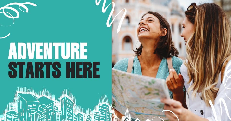 A woman in a pool with a large sun hat. At the left, the words: escape to paradise